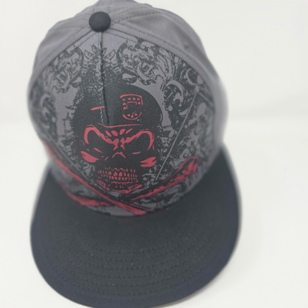 Skull Graphic Hat One Size Flat Bill Streetwear Grey Black Cap sample NWOT